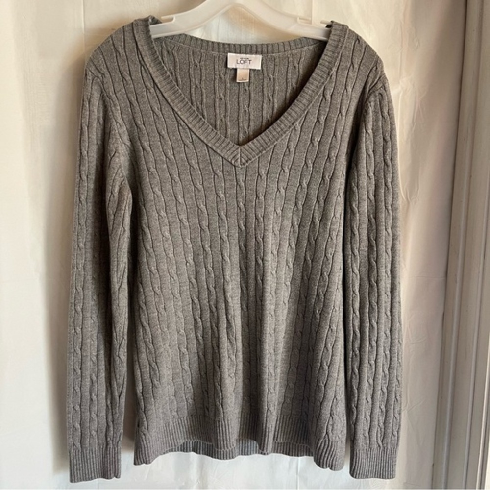Ann Taylor Loft‎ Sweater Womens Large Grey Knit Wool Rabbit Hair Blend Casual